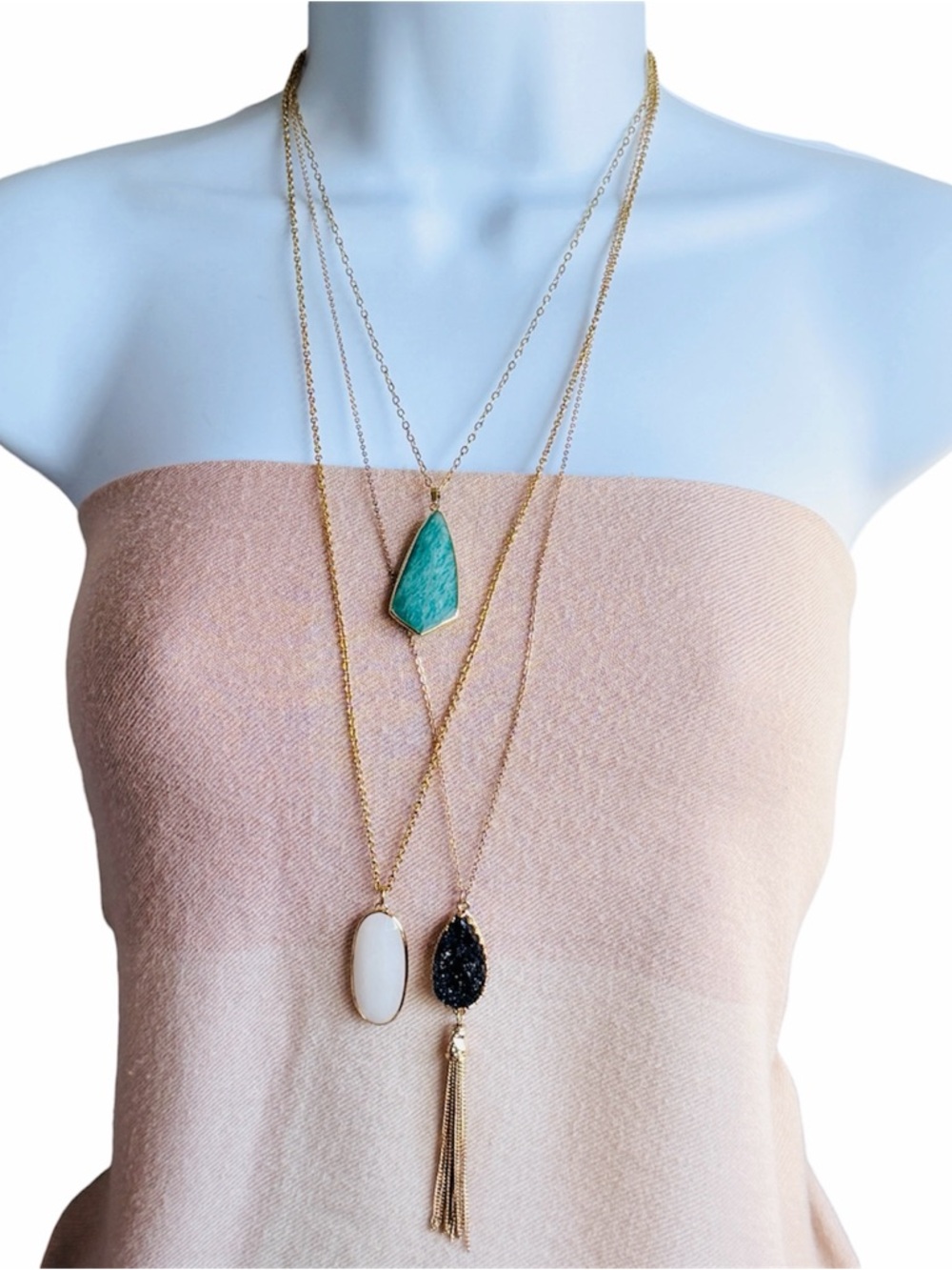 Gold Tone Layered Stone Pendant Necklace Lot of 3 Stella Dot & Department Store